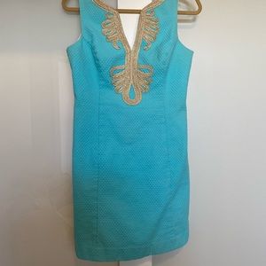 Lilly Pulitzer blue and gold dress